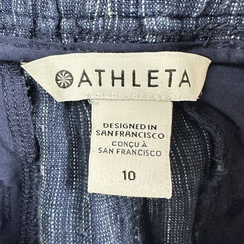 Athleta Cabo Linen Textured Shorts Womens 10 Blue Pull On Drawtstring Pockets 4" - Picture 10 of 13